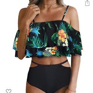 High waisted floral swim suit, top and bottom